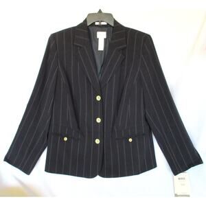 New EMMA JAMES Nautical Twist Woman Black Pinstripe Stretch Blazer Plus Sz 16W